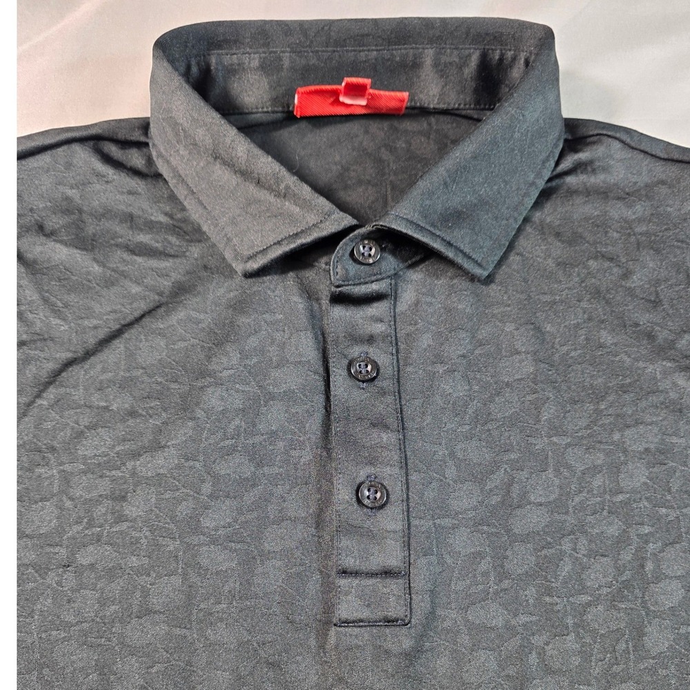 Redvanly Golf Polo Shirt Men Large Black Floral Tonal Stretch Performance